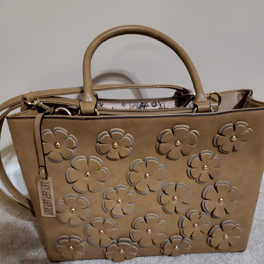 New tan purse with flower design